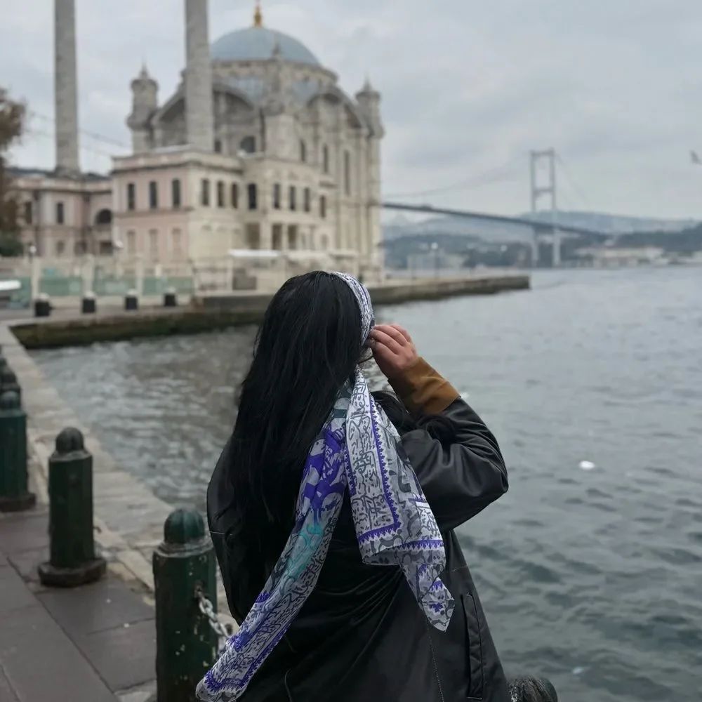 Silk Arabic printed head scarf